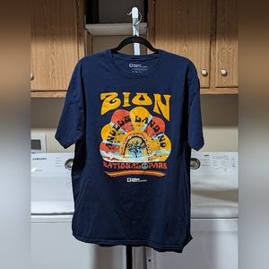 Nat'l Parks Fndn Zion's Angels Landing Navy Blue Short Sleeve Men's Size XL